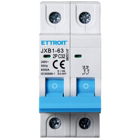 ETTROIT Interruttore Magnetotermico 2P 10A 240V Curva C 6kA Per Barra DIN – Protezione Da Sovracorrente E Cortocircuito Per Quadri Elettrici