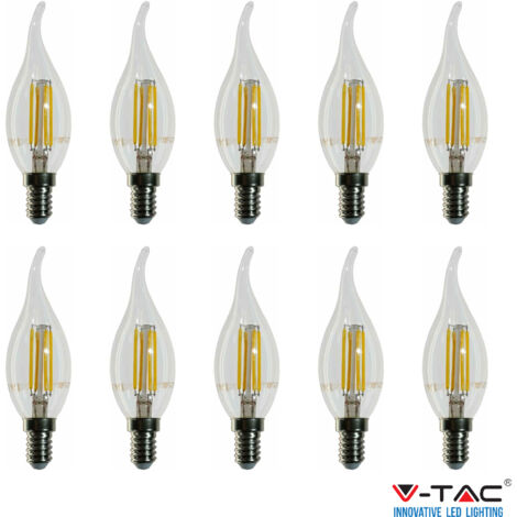 LAMPADINE LED E14 4W CANDELA FIAMMA FILAMENTO 10P Calda