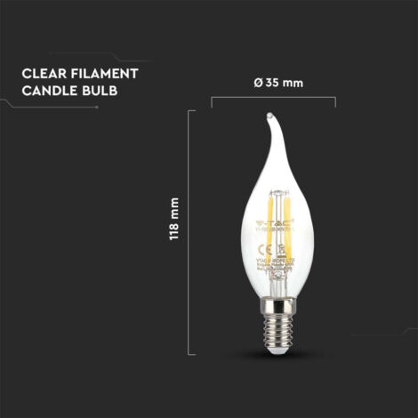 LAMPADINE LED E14 4W CANDELA FIAMMA FILAMENTO 10P Calda