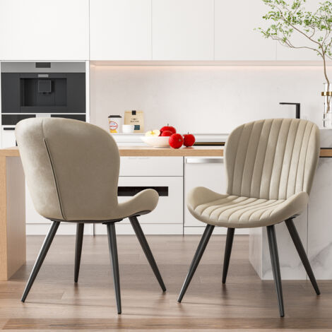 Chaises de salle à manger,lot de 2 Chaises Cuisine Scandinaves ,Chaise Coiffeuse en tissu ,Pied en Métal stable,Beige (1/5)