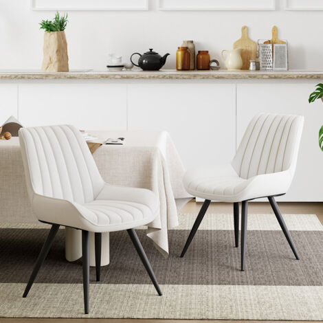 Lot de 2 chaises de salle à manger, chaise de cuisine avec dossier, chaise de salon ergonomique, chaise en Tissu, Blanc (1/5)