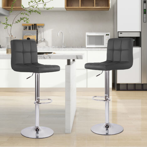 Lot de 2 Tabourets de Bar , Revêtement en PU,Chaises Haut, Hauteur Réglable,Rotatif sur 360°, avec Dossier et Repose-Pieds,Noir (1/5)