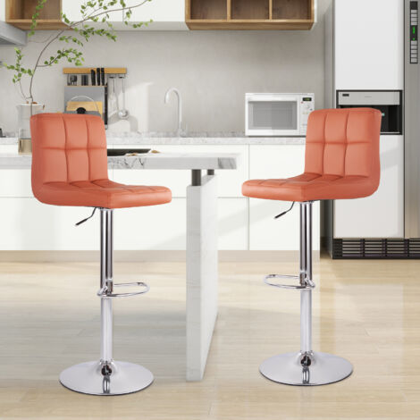 Lot de 2 Tabourets de Bar , Revêtement en PU,Chaises Haut, Hauteur Réglable,Rotatif sur 360°, avec Dossier et Repose-Pieds,Brun (1/5)