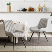Lot de 2 chaises de salle à manger, chaise de cuisine avec dossier, chaise de salon ergonomique, chaise en Tissu, Gris clair