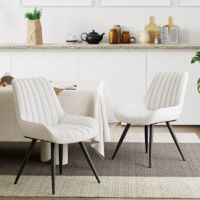 Lot de 2 chaises de salle à manger, chaise de cuisine avec dossier, chaise de salon ergonomique, chaise en Tissu, Blanc