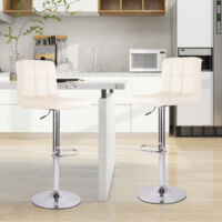 Lot de 2 Tabourets de Bar , Revêtement en PU,Chaises Haut, Hauteur Réglable,Rotatif sur 360°, avec Dossier et Repose-Pieds,Beige