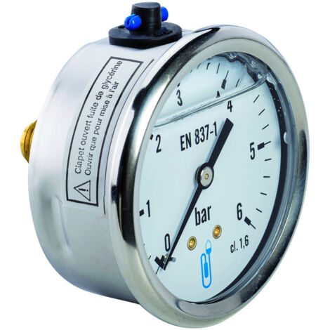 Ölbadmanometer Edelstahl - Axialanschluss 8x13 - Zifferblatt Ø63mm 0 bis 6 bar