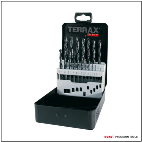 TERRAX by RUKO Spiralbohrer-Satz DIN 338 Typ N, HSS-R - 19 tlg. (Kassette Stahlblech) - A205210