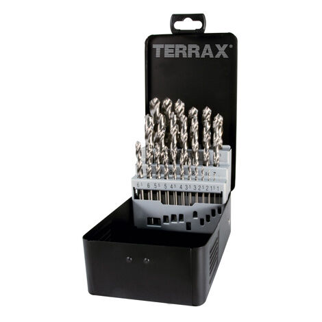 TERRAX by RUKO 5x Spiralbohrer-Satz DIN 338 Typ N, HSS-G - 25 tlg. (Kassette Stahlblech) - A214215