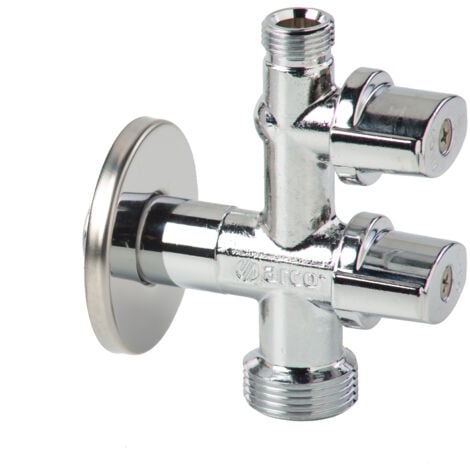 Waschmaschinen-Doppelabsperrhahn 1/4 Drehung - Vitaq Anti-Kalk-Kugel 1/2 x 3/4 x 3/8