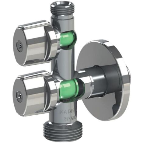 Waschmaschinen-Doppelabsperrhahn 1/4 Drehung - Vitaq Anti-Kalk-Kugel 1/2 x 3/4 x 3/8