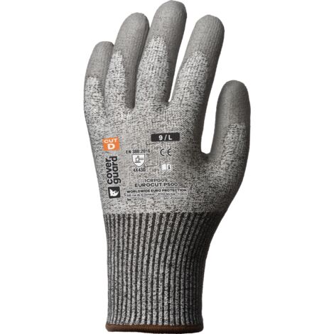 Schnittschutzhandschuhe Ulith – Grau/schwarz, PU-beschichtet, EN388, Größe 9/L – Atmungsaktiv