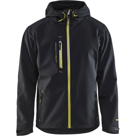 Arbeitssoftshelljacke mit Kapuze 4949 - Schwarz/Neongelb S