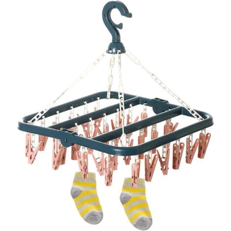 Support Chaussettes Etendoir, Etendoir Chaussette avec 32 Pinces pour sous Vêtements, Chaussettes, Durable Pinces à Linge en Plastique pour Intérieur Et Extérieurc