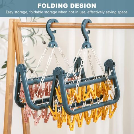 Support Chaussettes Etendoir, Etendoir Chaussette avec 32 Pinces pour sous Vêtements, Chaussettes, Durable Pinces à Linge en Plastique pour Intérieur Et Extérieurc
