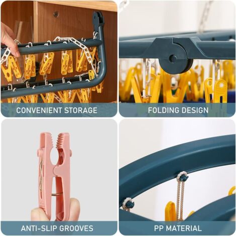 Support Chaussettes Etendoir, Etendoir Chaussette avec 32 Pinces pour sous Vêtements, Chaussettes, Durable Pinces à Linge en Plastique pour Intérieur Et Extérieurc