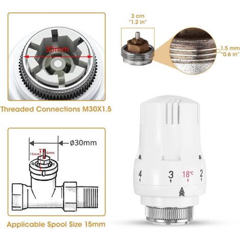 Lot de 4 Tête Thermostatique, Robinet Thermostatique Radiateur, Tete Thermostatique Radiateur, Valve de Radiateur Thermostatique M30 x 1,5
