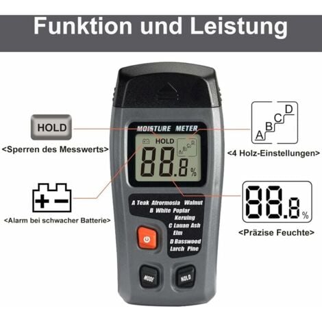 Humidimètre pour bois, humidimètre pour bois, humidimètre pour bois de chauffage, détecteur d'humidité pour bois, humidimètre pour bois de chauffage à aiguille (gris 1 pièce)