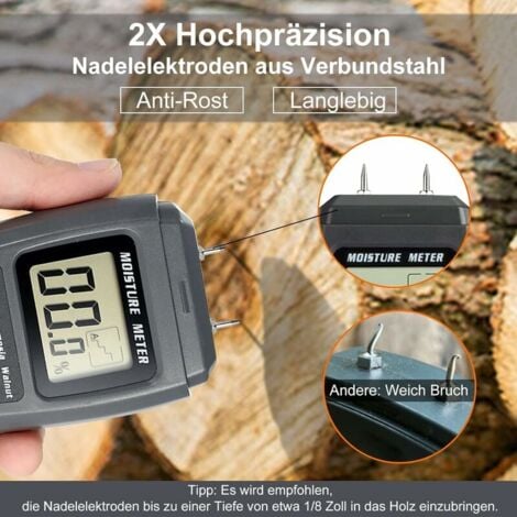 Humidimètre pour bois, humidimètre pour bois, humidimètre pour bois de chauffage, détecteur d'humidité pour bois, humidimètre pour bois de chauffage à aiguille (gris 1 pièce)