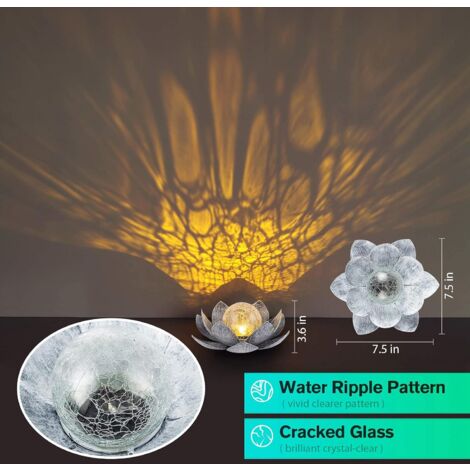 Lampes solaires de jardin extérieur, décoration de lotus en verre craquelé Globe, lumières de fleur en métal LED étanches pour terrasse, pelouse, allée, table, sol