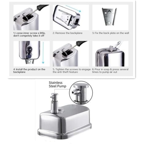 Distributeur de savon, distributeur de savon mural manuel en acier inoxydable, distributeur de savon commercial pour salle de bain cuisine marché hôtel restaurant (500 ml)