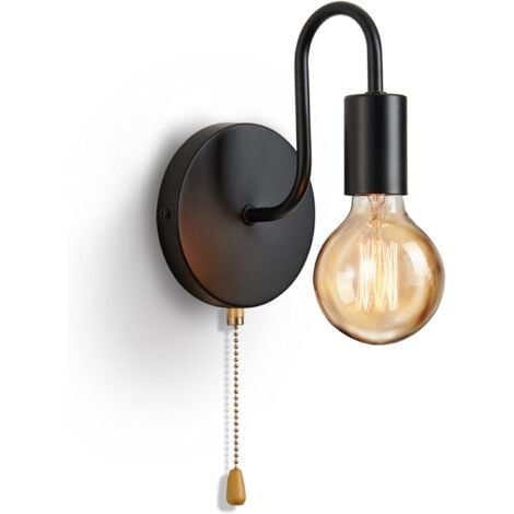 Applique Murale Douille E27 avec Interrupteur,Lampe Murale Vintage E27 Douille Standard Pour Salon Chambre à Coucher DéCoration Industrielle (Ampoule non incluse, Noir)