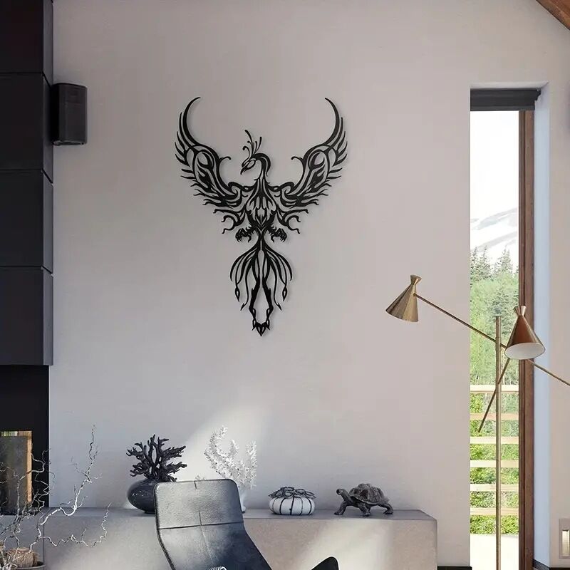 Sollbry 2130cm Metal Phoenix Wall Decor Black Iron Phoenix