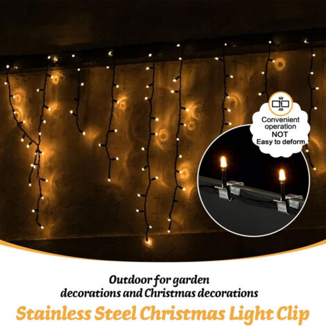 Sollbry 50Pcs Stainless Steel Gutter Hooks for String Lights Christmas Light Clips for Garden Decoration and Christmas Decoration，1714mm