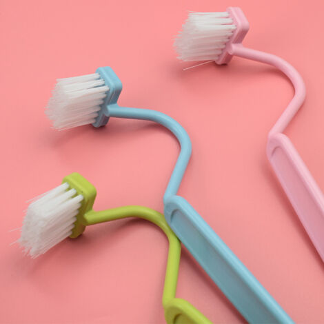 Sollbry Inch V-Type Plastic Curved Toilet Brush for Cleaning Toilet Corners (Blue, Green, Pink, 3 Pack)