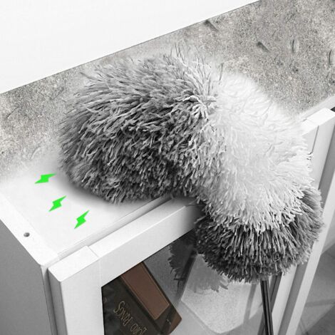 Sollbry Microfiber Feather Duster with Extendable Handle, 100" Telescopic Feather Duster for Cleaning, Bendable Head, Scratch-Resistant Cover, Washable Feather Duster for Ceiling, Fan, Furniture, Grey