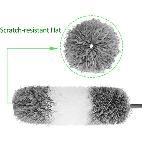 Sollbry Microfiber Feather Duster with Extendable Handle, 100" Telescopic Feather Duster for Cleaning, Bendable Head, Scratch-Resistant Cover, Washable Feather Duster for Ceiling, Fan, Furniture, Grey