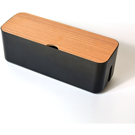 Sollbry Cable Management Box with Bamboo Lid - Small Cable Organizer Box for Extension Cord, Surge Protector - Wire Management