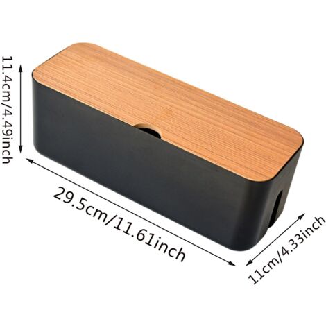 Sollbry Cable Management Box with Bamboo Lid - Small Cable Organizer Box for Extension Cord, Surge Protector - Wire Management