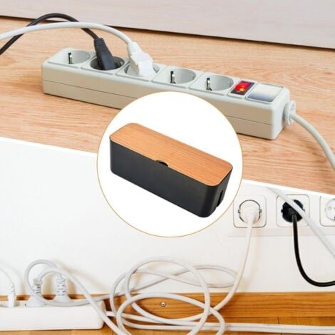 Sollbry Cable Management Box with Bamboo Lid - Small Cable Organizer Box for Extension Cord, Surge Protector - Wire Management