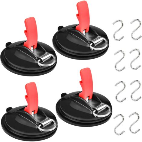 Sollbry Suction Cup Anchor with Fastener - 4 Pieces Suction Cup Hooks Suction Cups with 8 S Hooks, Multi-Function Car Suction Cup Heavy Duty Suction Cup for RV Awning Tarps