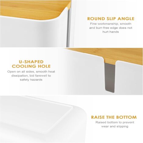 Sollbry Cable Management Box, Cord Storage Box with Bamboo Lid, Wire Cable Hider Box Organize Computer Wiring, Loose Wires, Hide Cables(White)