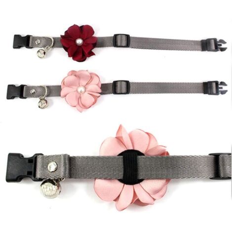 Sollbry Geranium Flower Bow Tie Cat Dog Collar - Nylon Puppy Collar with Pearl Bell - Chihuahua Yorkie Clothes Costume Outfits Accessory