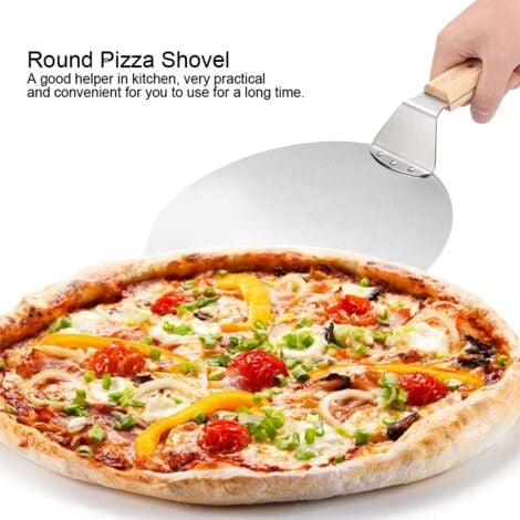 Sollbry Pizza Paddle, 10 Inch Round Metal Pizza Peel Stainless Steel Pizza Peel, Pizza Spatula with Wooden Handle for Baking Homemade Pizza and Bread