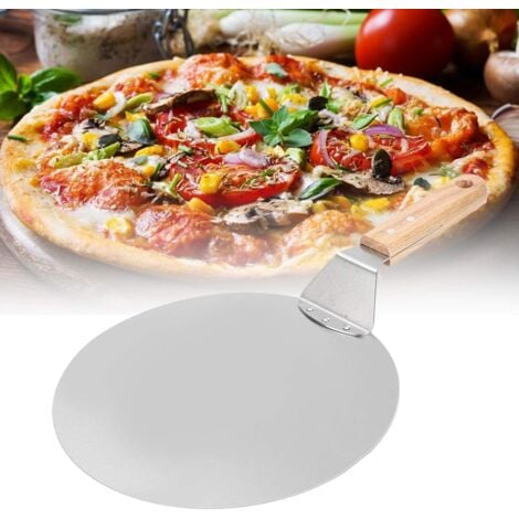 Sollbry Pizza Paddle, 10 Inch Round Metal Pizza Peel Stainless Steel Pizza Peel, Pizza Spatula with Wooden Handle for Baking Homemade Pizza and Bread
