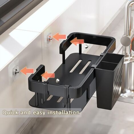 Sollbry Stainless Steel Sink Organizer, Kitchen Sink Sponge Holder, Sponge Holder Storage Basket, Suitable for Kitchen, Kitchen Sink Sponge Holder with 2 Chopstick Rests