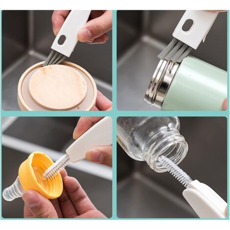 Sollbry Pack 3 in 1 Small Water Bottle Cleaning Brush, Baby Bottle Cleaning Tool, Carrot Cleaning Brush for Sippy Cup, White