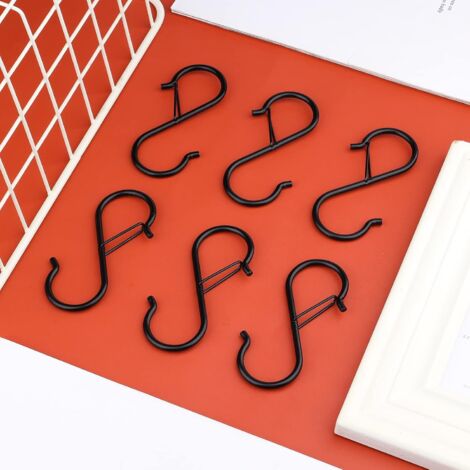 Sollbry 12 Pieces Small S Hooks, Heavy Duty Metal Hooks with Safety Buckle for Office Kitchen Bathroom Garden Wardrobe (Black)