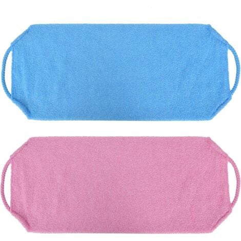Sollbry 2 Loofah Back Scrubber Exfoliator, Back Washer Strap, Loofah Scrubber Strap for Bath, Exfoliating Loofah Sponge Back Scratcher, Removes Dead Skin Body, for Women Men (Pink + Blue)