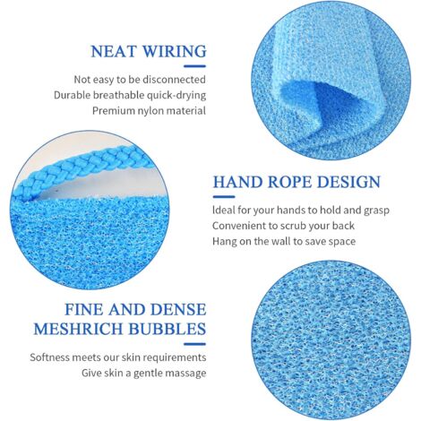 Sollbry 2 Loofah Back Scrubber Exfoliator, Back Washer Strap, Loofah Scrubber Strap for Bath, Exfoliating Loofah Sponge Back Scratcher, Removes Dead Skin Body, for Women Men (Pink + Blue)