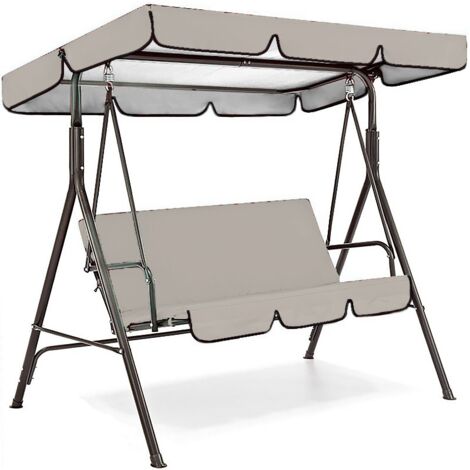 Sollbry Universal Swing Canopy Cover with Swing Cushion Cover, Waterproof Oxford Fabric, Porch Canopy Top Cover Set, 2/3 Seater Swing Cushion Cover, 190 x 132 x 15 cm, Grey