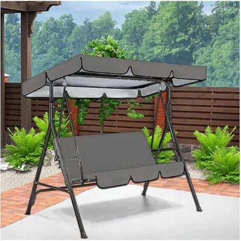 Sollbry Universal Swing Canopy Cover with Swing Cushion Cover, Waterproof Oxford Fabric, Porch Canopy Top Cover Set, 2/3 Seater Swing Cushion Cover, 190 x 132 x 15 cm, Grey