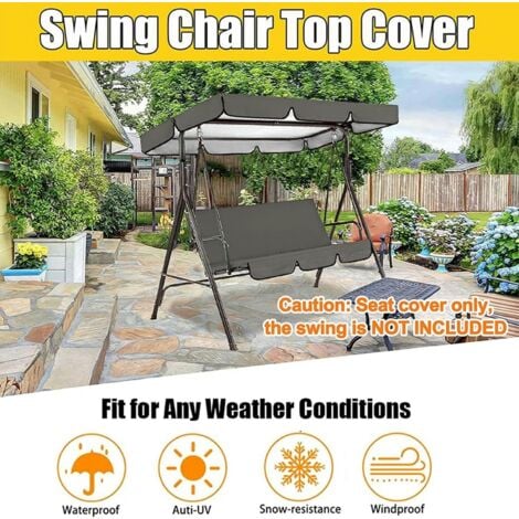 Sollbry Universal Swing Canopy Cover with Swing Cushion Cover, Waterproof Oxford Fabric, Porch Canopy Top Cover Set, 2/3 Seater Swing Cushion Cover, 190 x 132 x 15 cm, Grey