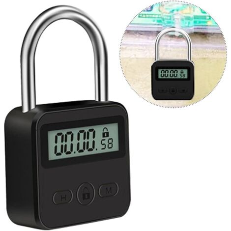 Sollbry Metal Timer Lock, USB Rechargeable Timer Padlock with LCD Display, Multi-Function Electronic Micro Lock, Heavy Duty Metal Padlock (Black)
