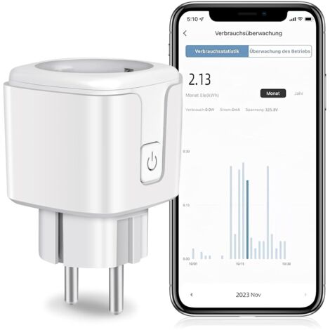 Sollbry WiFi Smart Plug, Smart Socket Works with Alexa, Google Home, Programmable Socket with Energy Consumption Measurement, Remote/Voice Control, Time Function(Type F)