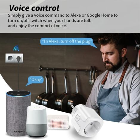 Sollbry WiFi Smart Plug, Smart Socket Works with Alexa, Google Home, Programmable Socket with Energy Consumption Measurement, Remote/Voice Control, Time Function(Type F)